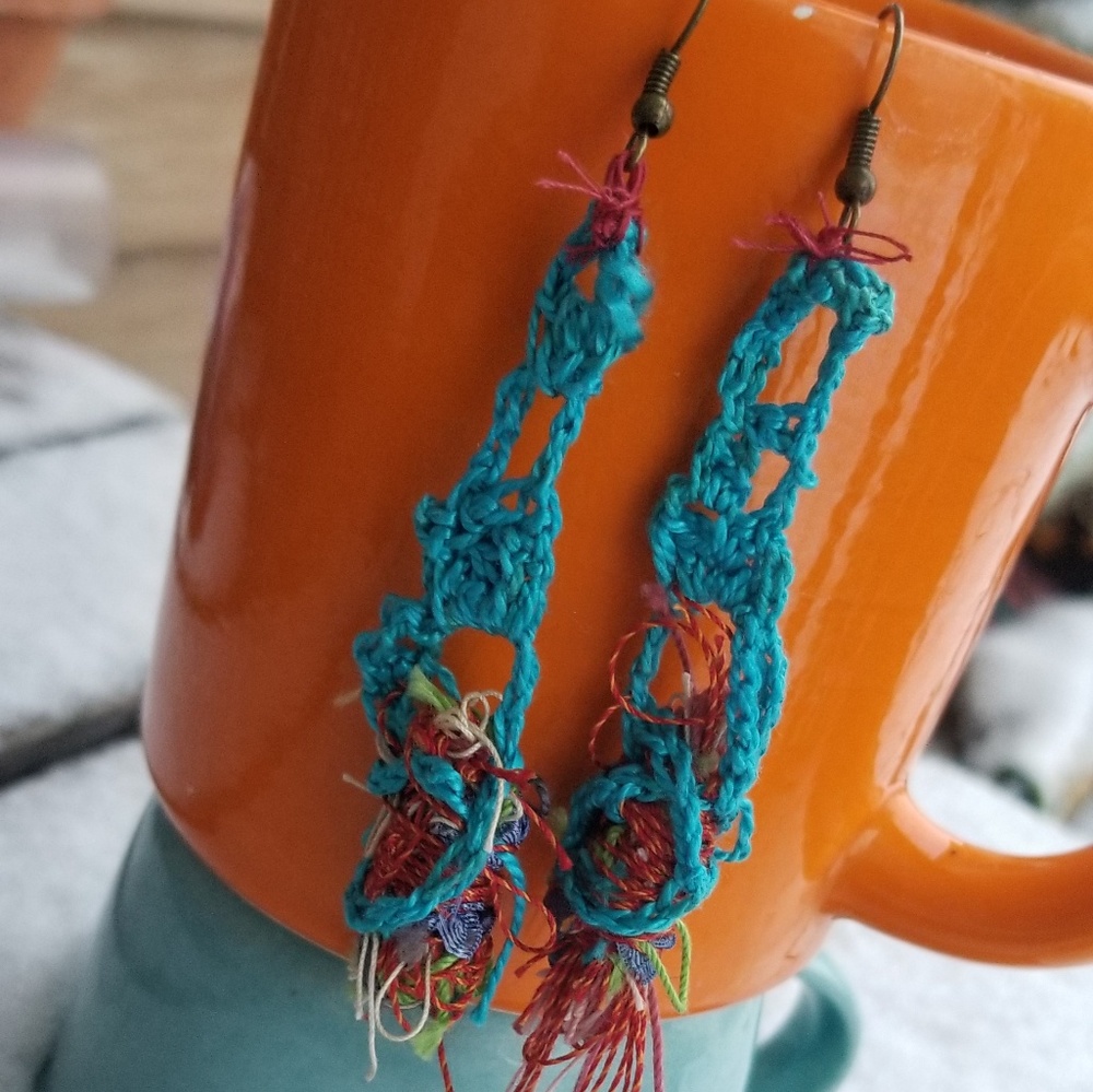 Fiber Art Crochet Tassel earrings